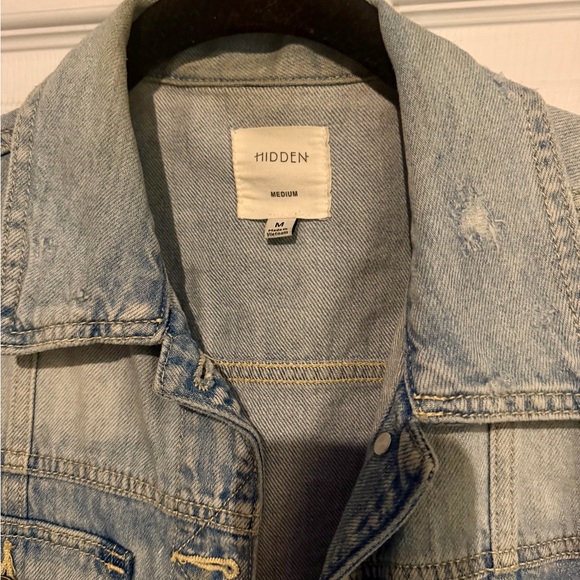 HIDDEN JEANS Frayed hem denim Blue Women's Jacket - Picture 6 of 10